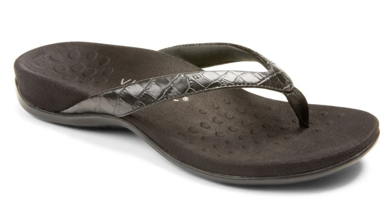 Vionic Black Croc Dillon Womens Toe Post Sandals