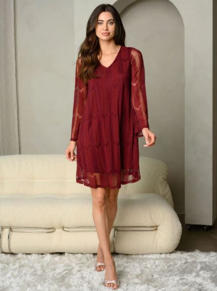 Burgundy Long Sleeve Lace Mini Dress E-10-C-KD31323