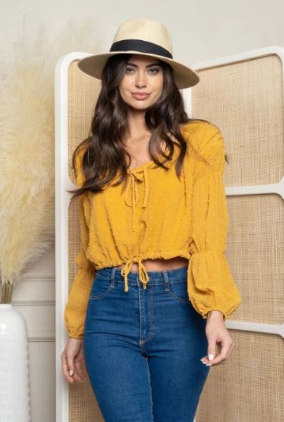 Mustard Long Sleeve Swiss Dot Womens Top E-13-E-IT84104