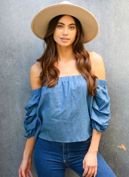 Off the Shoulder Chambray Womens Top E-6-B-SJW721