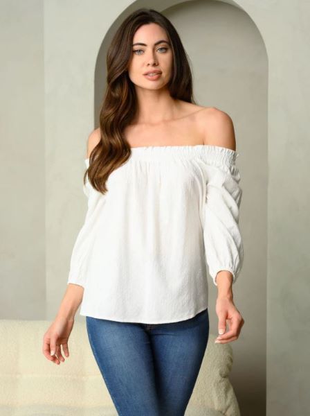 White Off The Shoulder Womens Smock Top E-7-D-PST7445