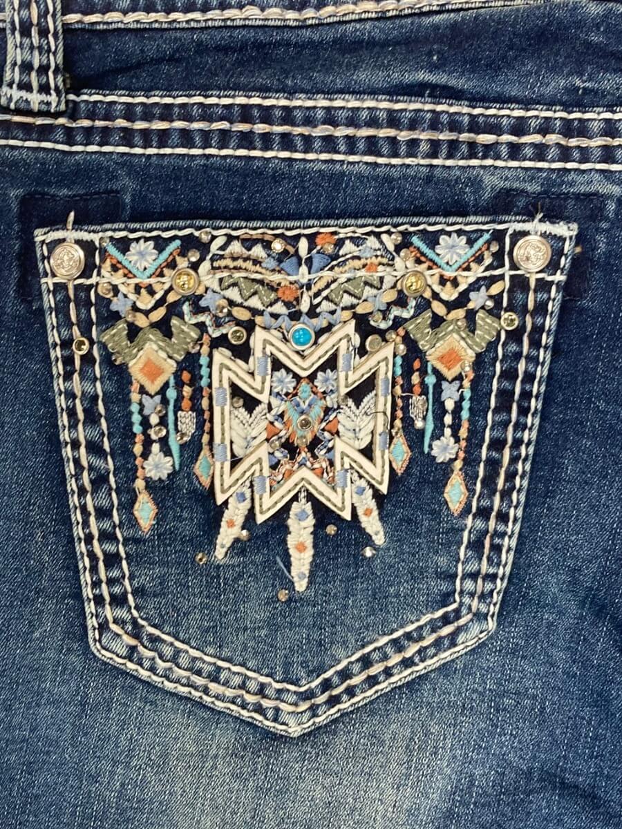 Grace in LA Midwash Bootcut Women's Jeans with Aztec Embroidery on the Pockets EB-61779