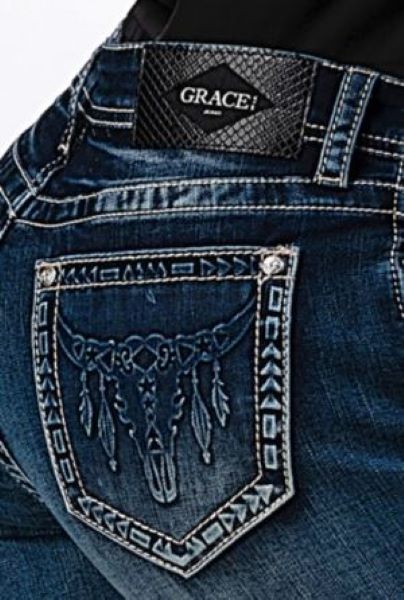 Grace in LA Embossed Steer Head Flare Leg Jeans EL61697