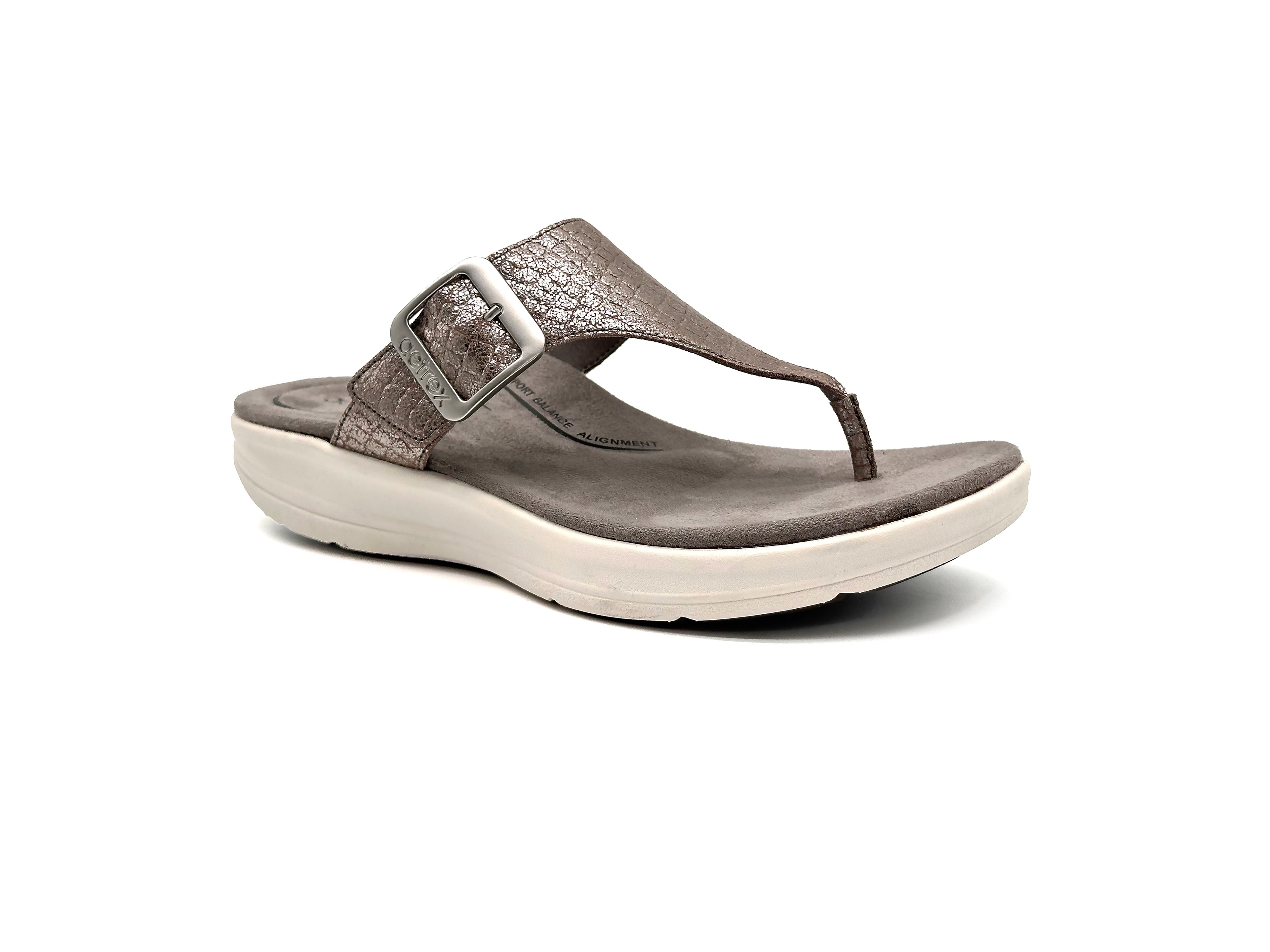 Aetrex Pewter Metallic Donna Women's Adjustable Thong Sandals EN3006