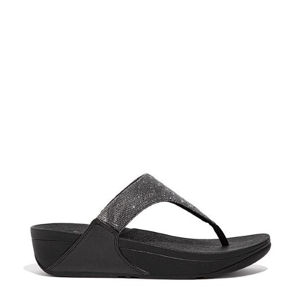 Fitflop Black Lulu Glitz Toe Post Womens Thong Sandals ET9-090