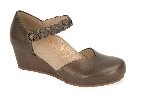 Aetrex Bronze Mia Adjustable Strap Womens Wedge Shoes EW658