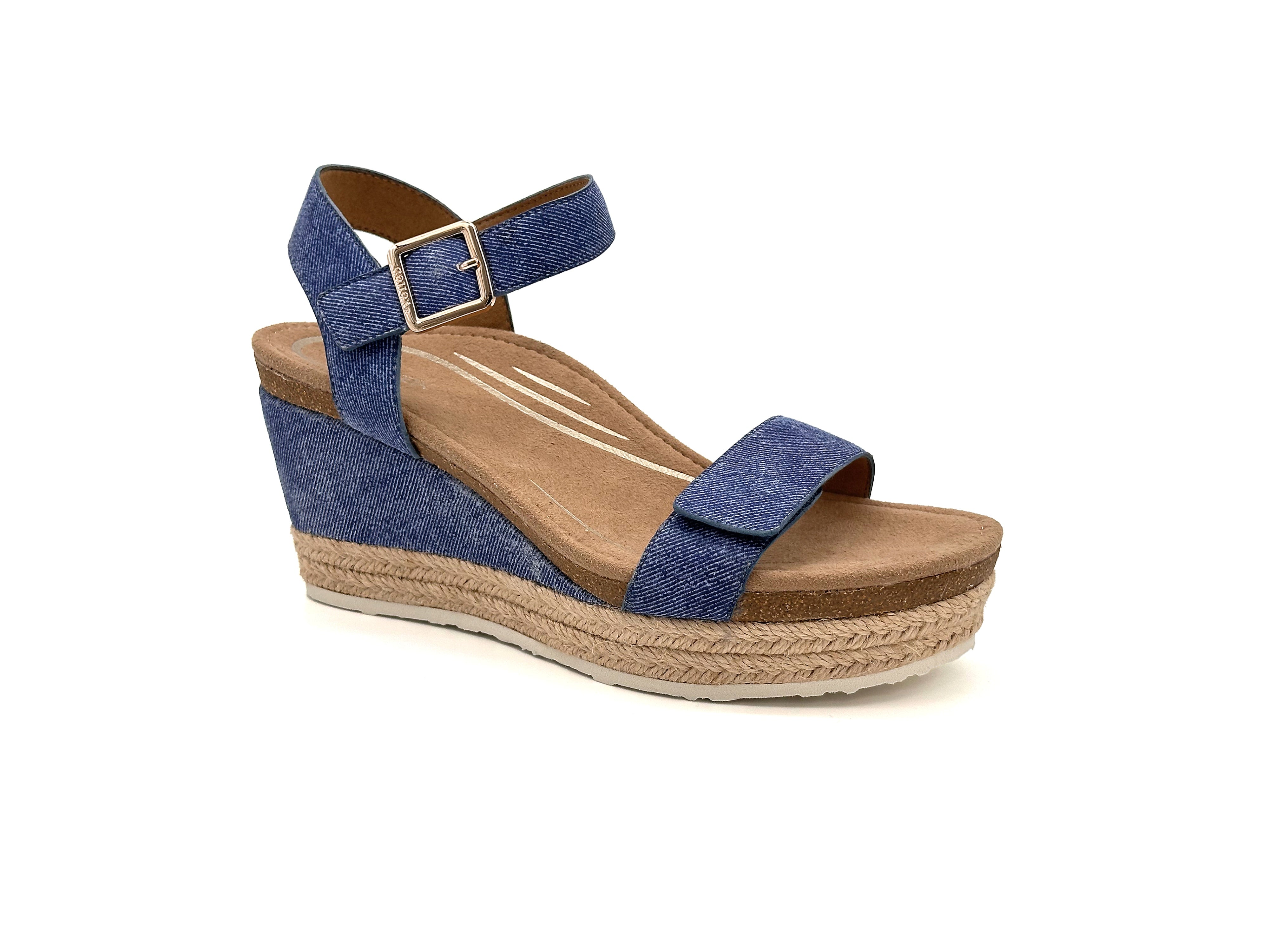 Aetrex Denim Syndey Women's Quarter Strap Espadrille Wedge Shoes EW710