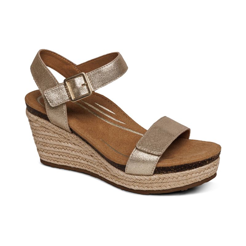 Aetrex Champagne Sydney Quarter Strap Espadrille Women's Wedge EW751