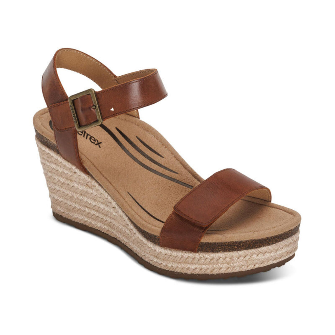 Aetrex Walnut Sydney Quarter Strap Women's Espadrille Wedge Sandals EW754