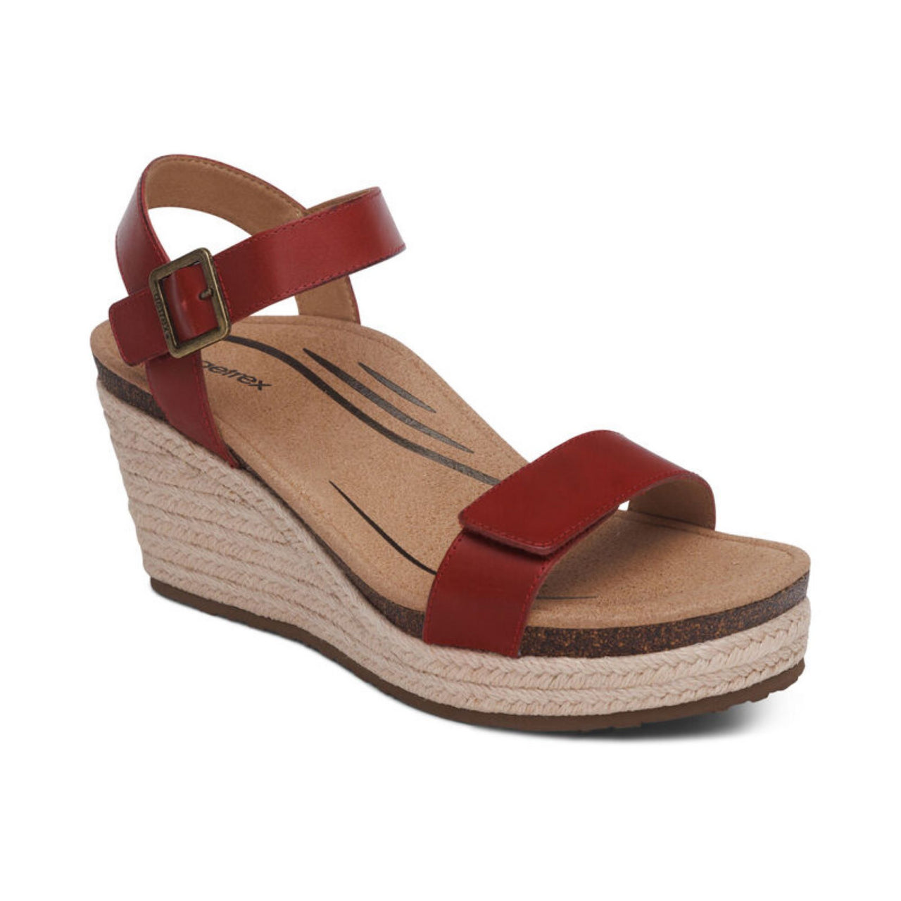 Aetrex Red Sydney Women's Quarter Strap Espadrille Wedge Sandals EW759