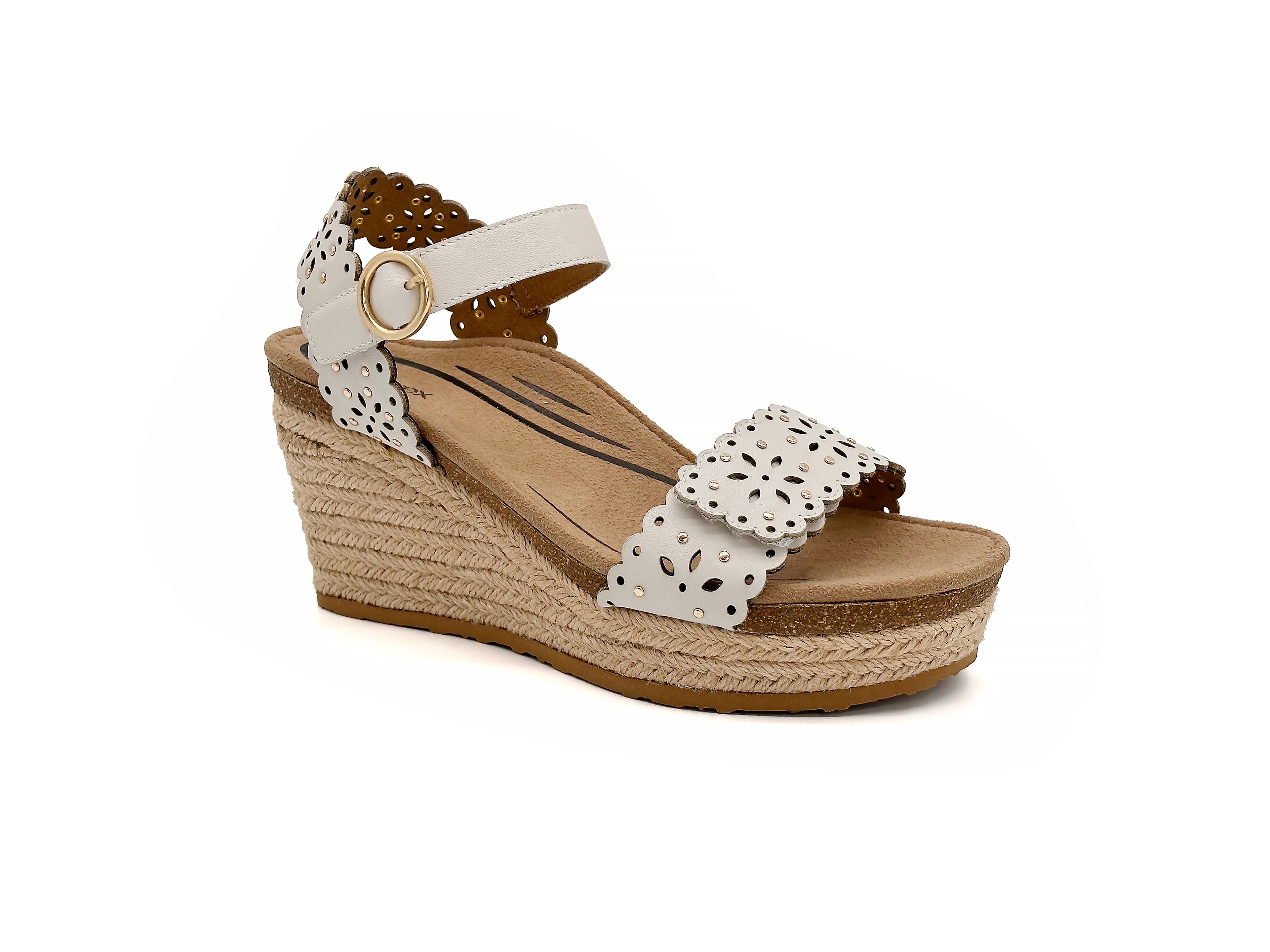 Aetrex Ivory Cutout Sydney Quarter Strap Women's Espadrille Wedge Shoes EW773