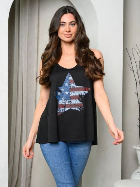Black Sleeveless Women's Graphic Print Tank Top F-10-E-TJ10724A