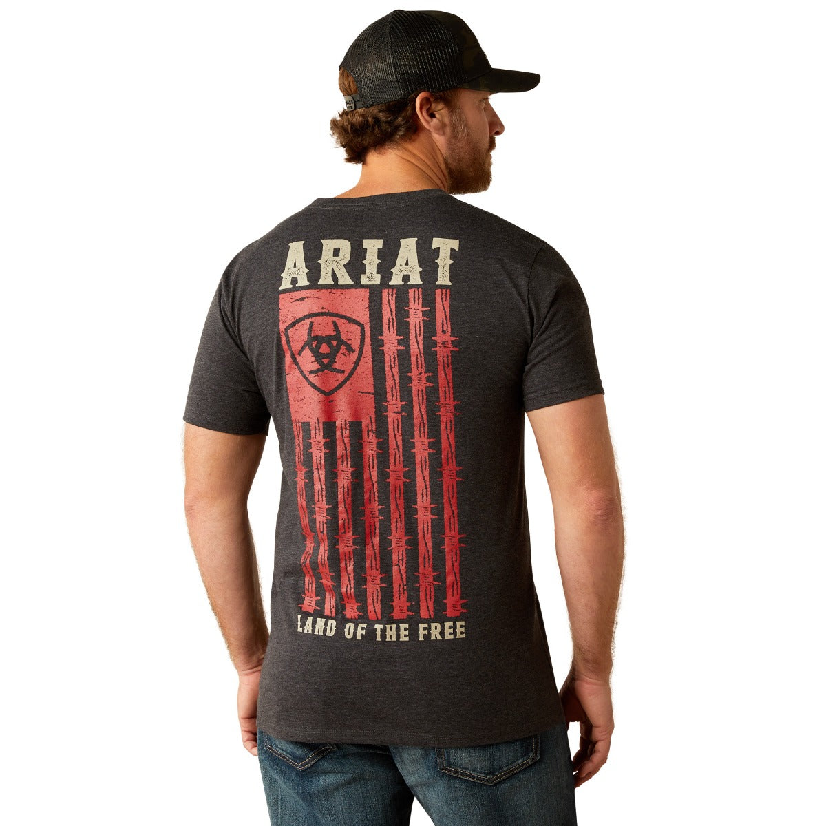 Ariat Charcoal Heather Barbed Flag Men's Short Sleeve T-Shirt 10053985