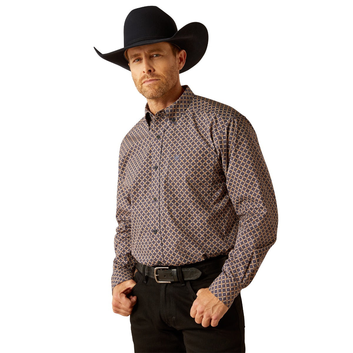 Ariat Navy with Print Crawford Collared Classic Fit Men's Long Sleeve Button Down Shirt 10054088