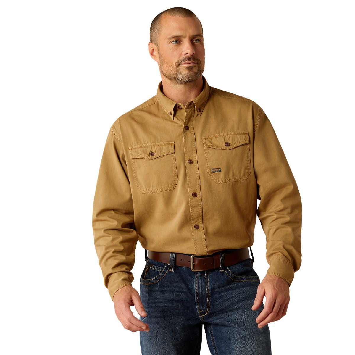 Ariat Rebar Khaki Rebar Washed Men's Twill Longsleeve Collared Button Front Work Shirt 10052940