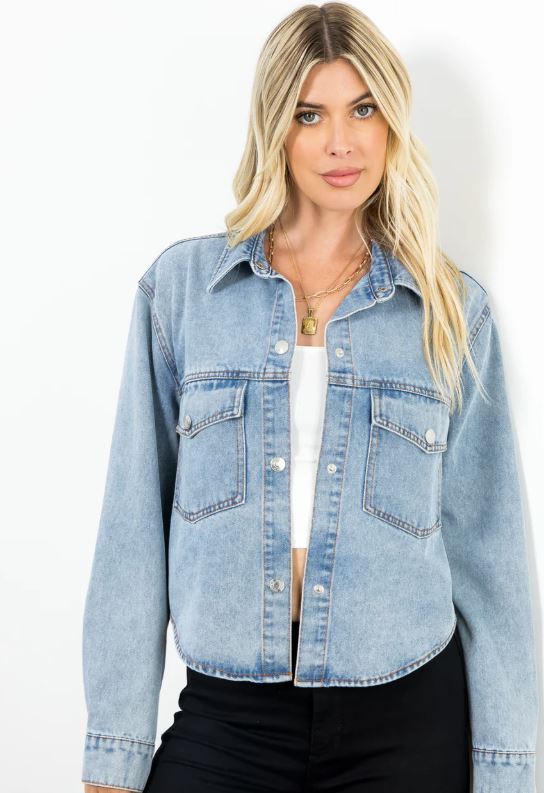 26 International Denim Oversized Crop Women's Denim Shacket F32499-MEDWASH