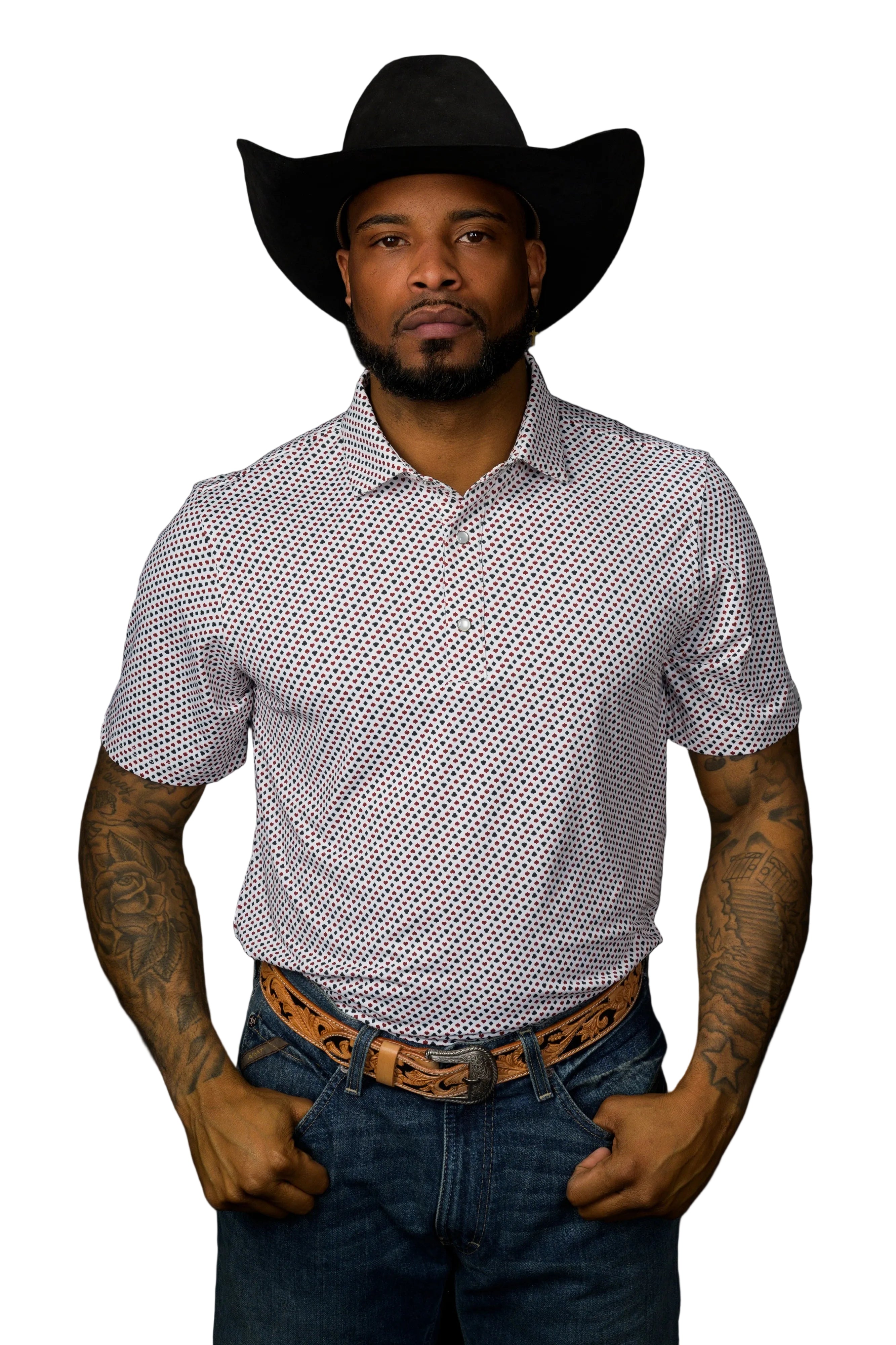 Ferrell White 'The Spade' Pearl Snap Collared Men's Polo Shirt FP1026160