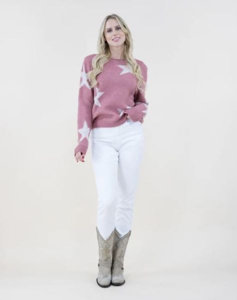 Very Moda Dusty Rose Star Pattern Women's Crewneck Sweater FP62503-DR