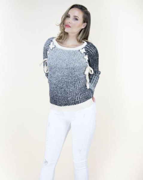 Very Moda Black Laced Shoulder Women's Sweater FP63045-BK