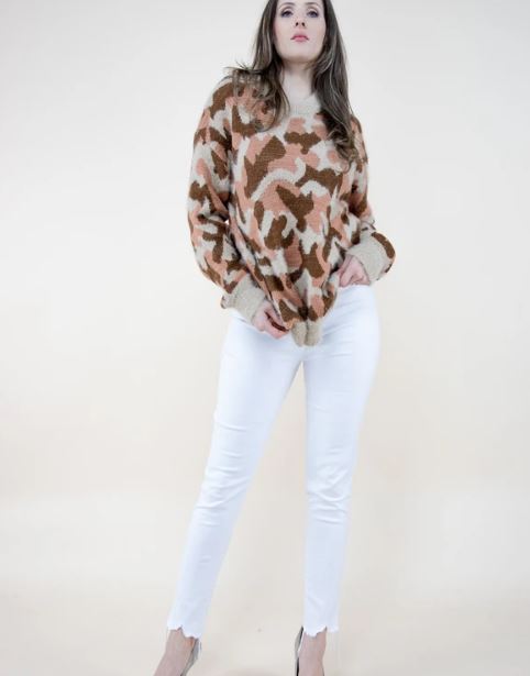 Very Moda Beige Camouflage Eyelash Womens Sweater FP63051-BG