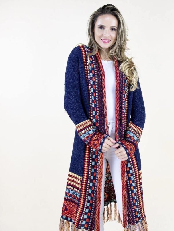 Navy Native Women's Cardigan with Fringe FP64040-NV