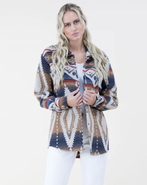Very Moda Navy/Khaki Vintage Tribal Print Women's Shacket FP64614-NVKK