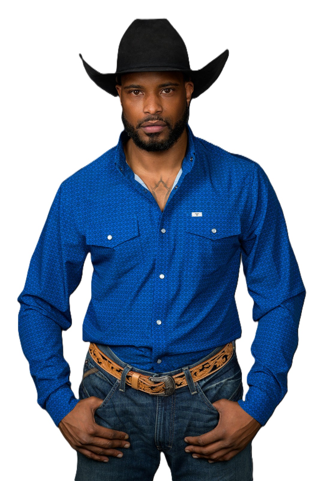 Ferrell Blue 'The Truett' Men's Longsleeve Snap Shirt FPL1026139