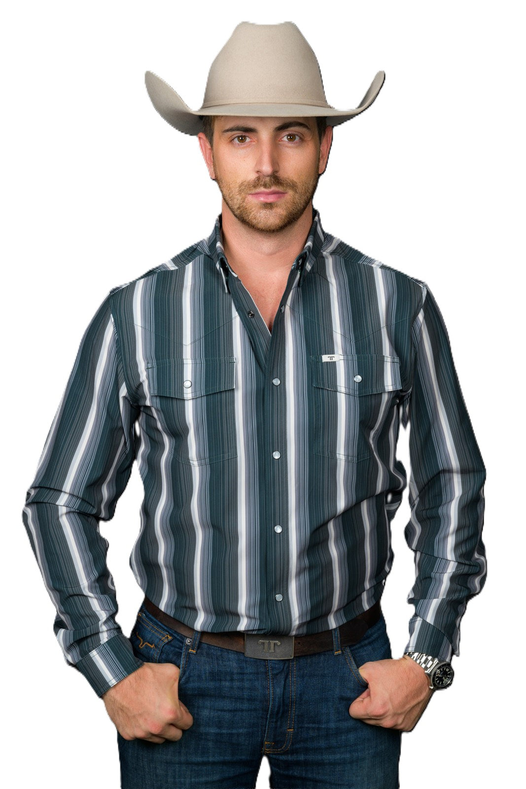 Ferrell Black with Stripes 'The Tristan' Men's Longsleeve Snap Shirt FPL1026183