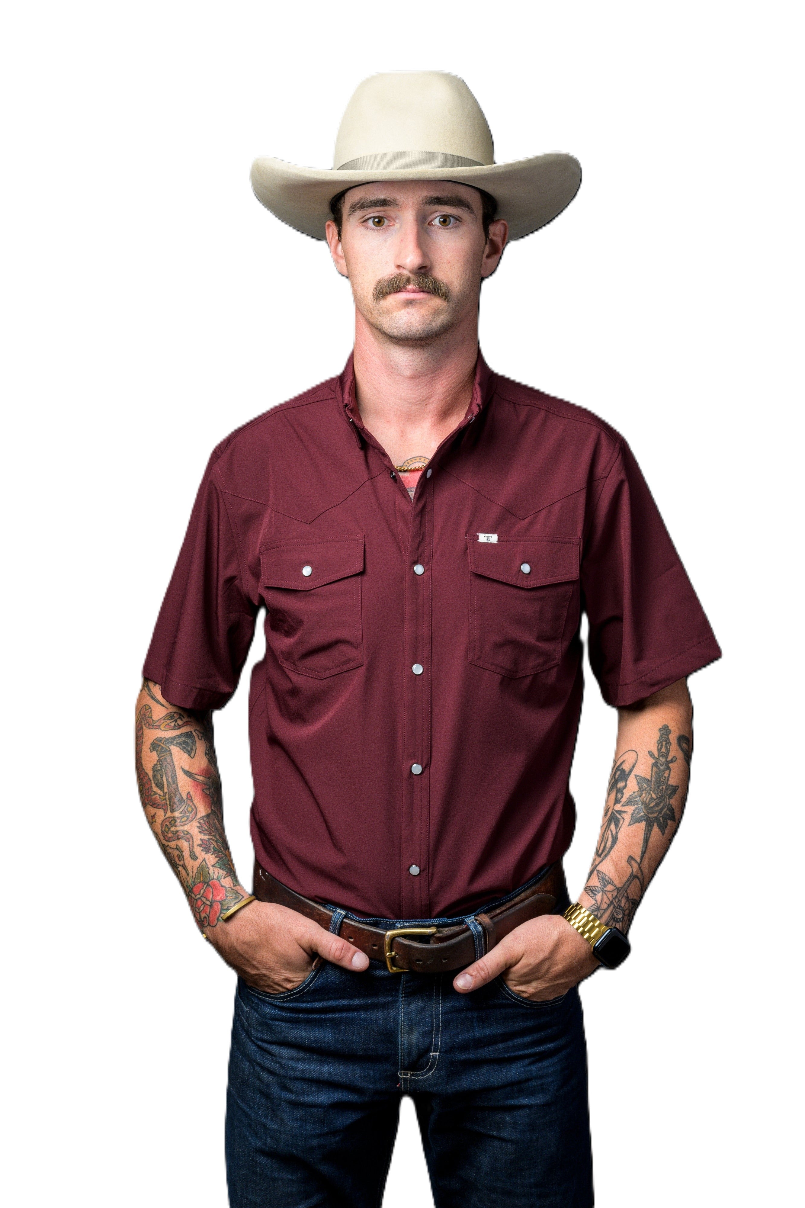 Ferrell Maroon Men's Short Sleeve Collared Snap Shirt FS1002331