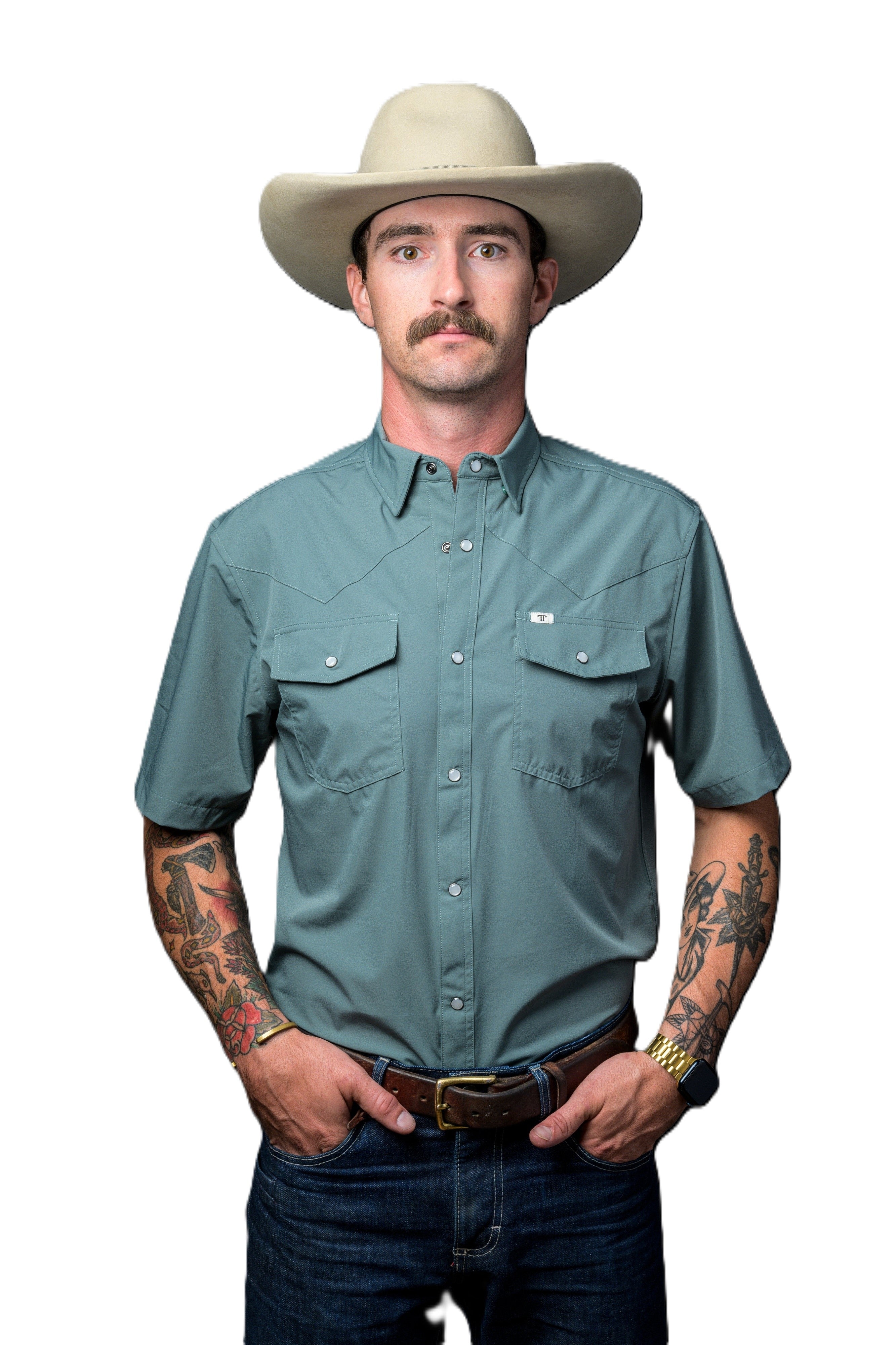 Ferrell Aqua Men's Short Sleeve Pearl Snap Men's Shirt FSS1002334