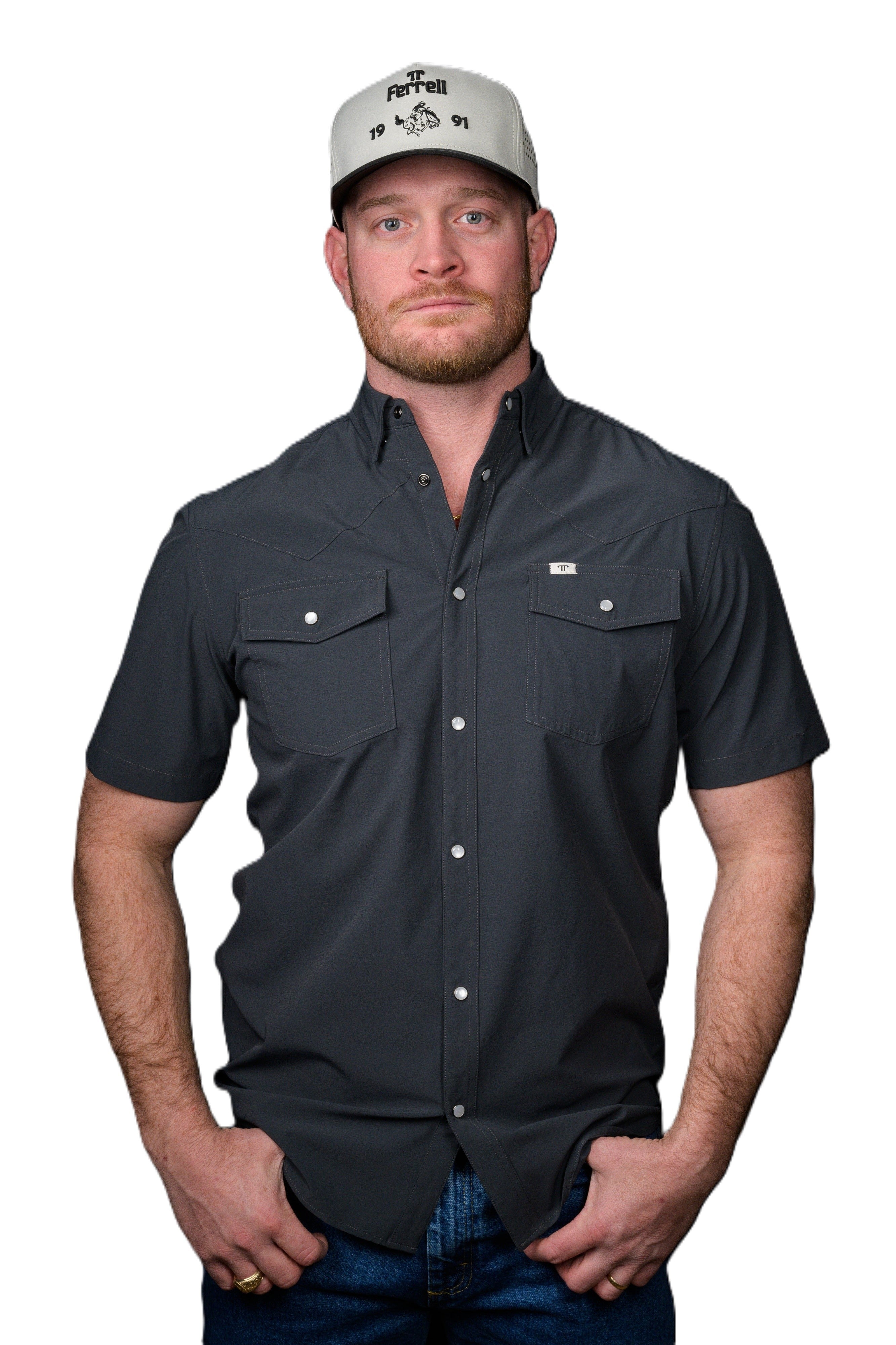 Ferrell Grey Short Sleeve Men's Pearl Snap Shirt FSS1002336