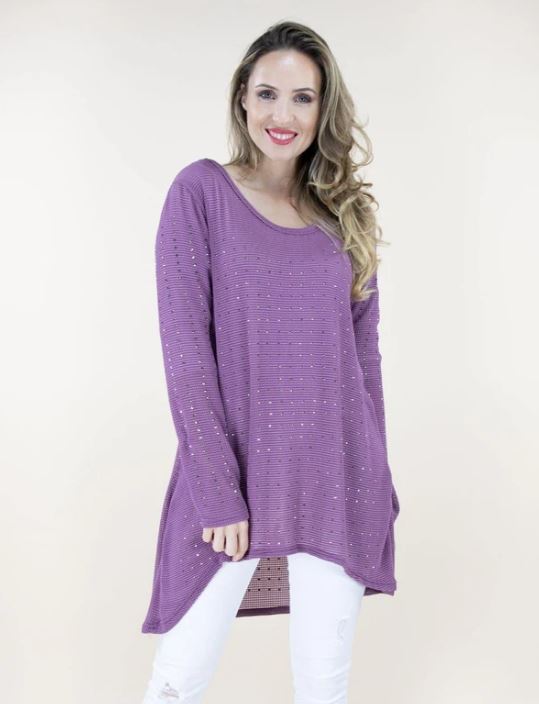 Very Moda Purple Long Sleeve Rhinestone Pullover FT80200-MV