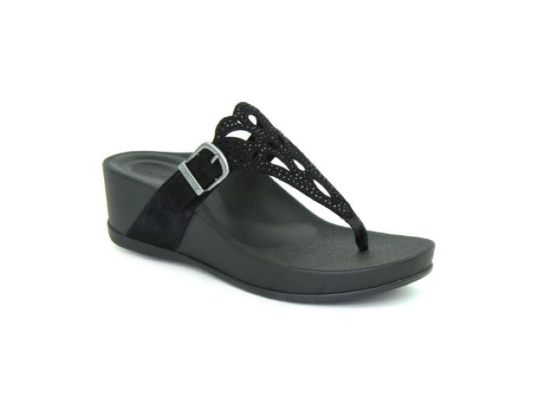 Aetrex Black Tasha Wedge Womens Sandals FW140