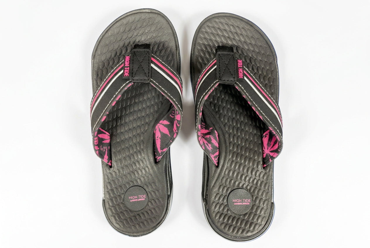 High Tide Carbon Black/Pink High Rise Palm Girls' Sandals  (back strap only on sizes 5/6, 7/8, 9/10) HC-K104BP