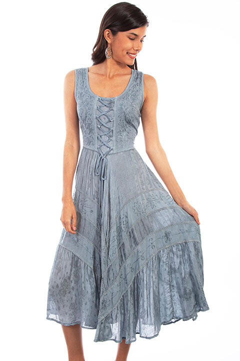 Scully Ash Grey Full Length Lace-Up Front Womens Sleeveless Dress HC118