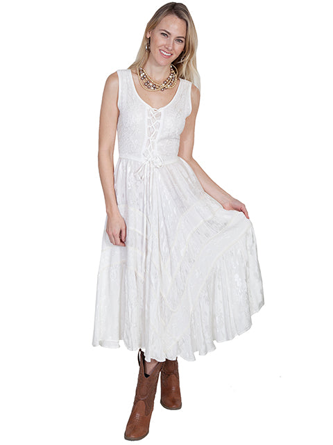 Scully Ivory Full Length Lace-Up Front Womens Sleeveless Dress HC118