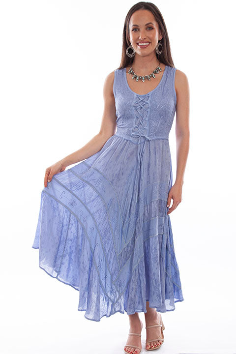 Scully Light Sky Blue Full Length Lace-Up Front Womens Sleeveless Dress HC118