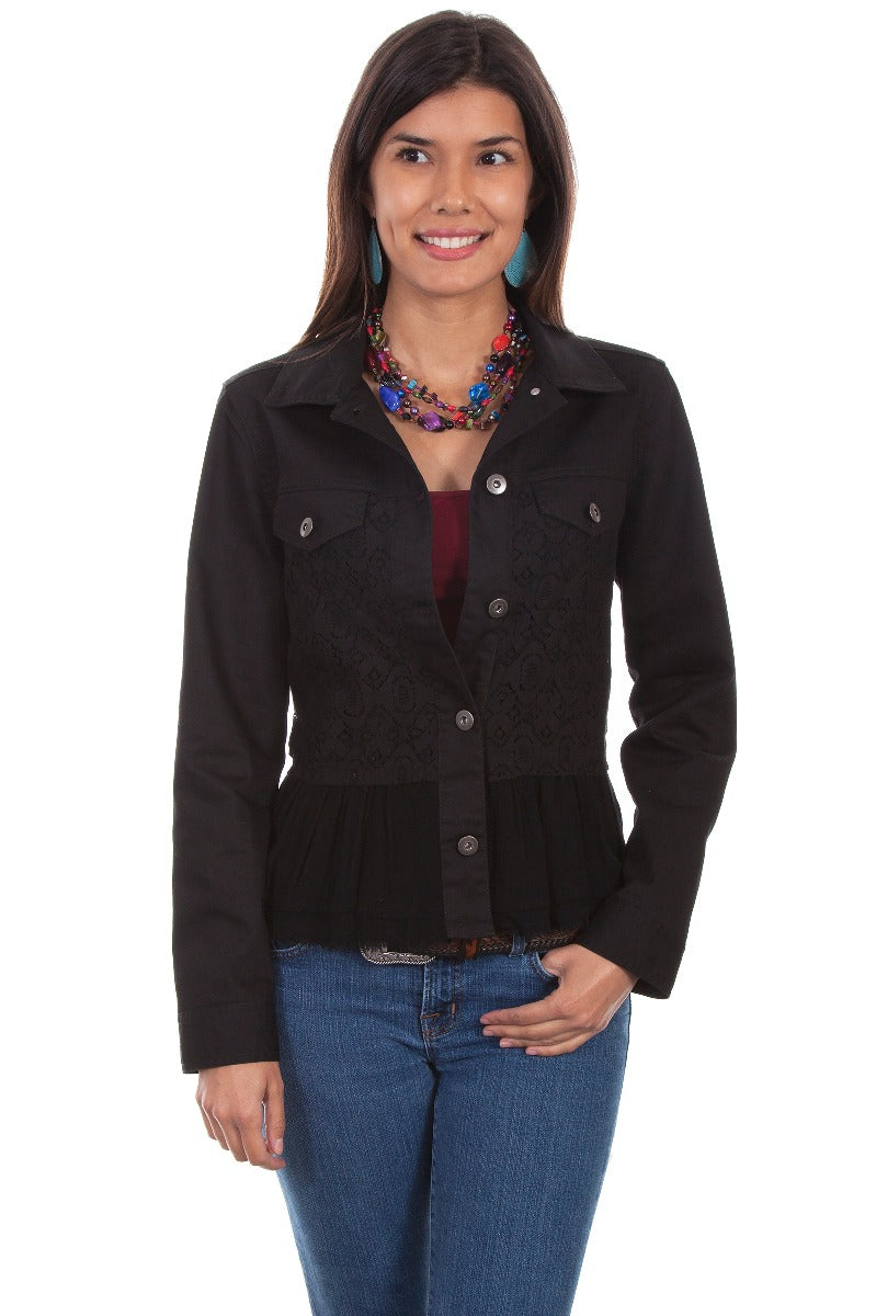 Scully Honey Creek Jean Jacket With Lace And Ruffles HC465  ***Online Only