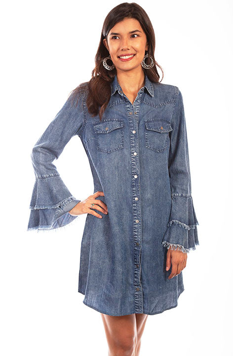 Scully Denim Womens Western Yoke Shirt Dress HC619