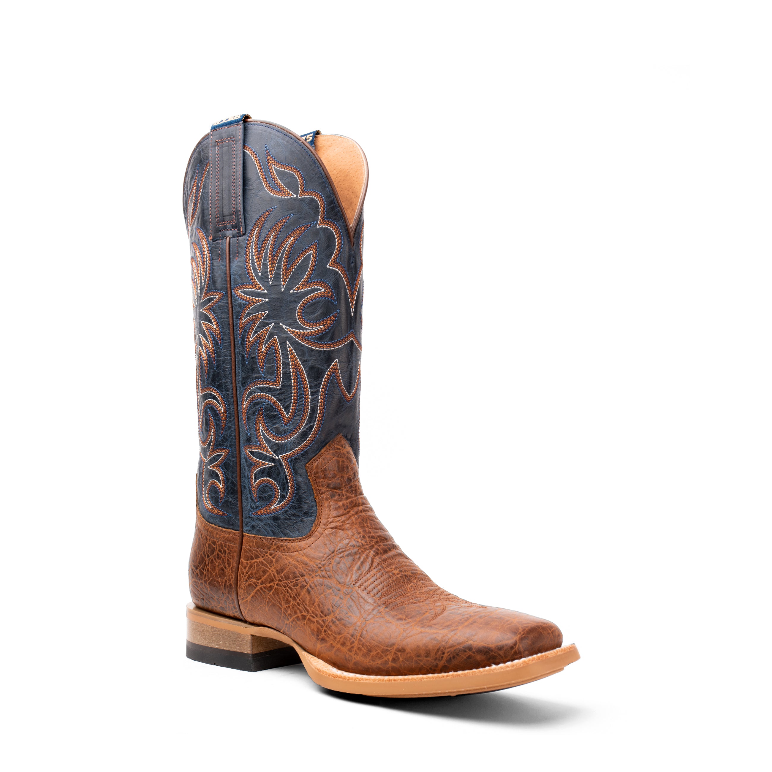 Hyer Vintage Navy Blue/Brown Clay Cowhide Burdett Men's 13 inch Cutter Toe Boots HM11036