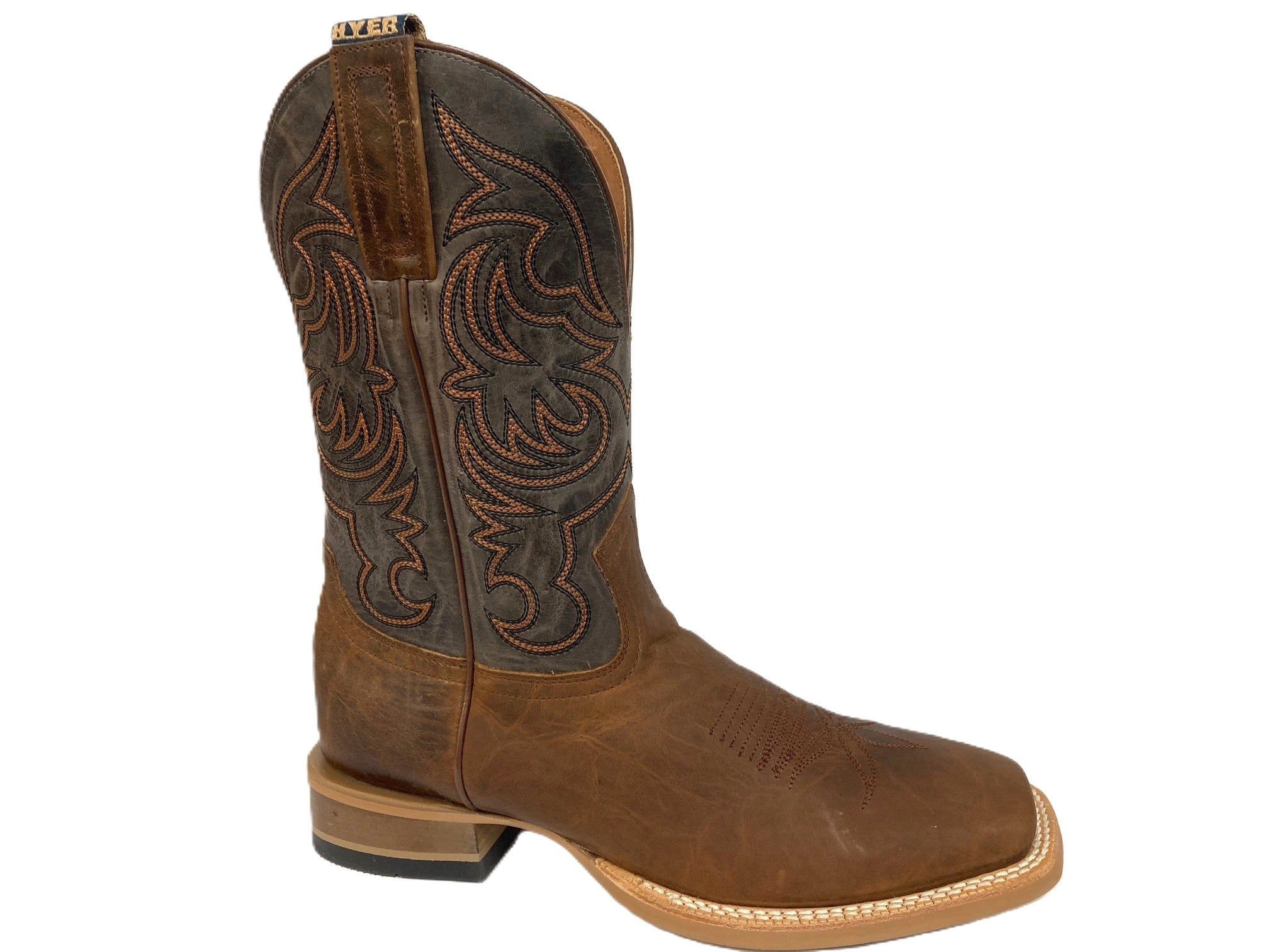 Hyer Brown with Orange Stitch Bucklin Cowhide Men's Broad Square Toe 11 inch Western Boots HM11049