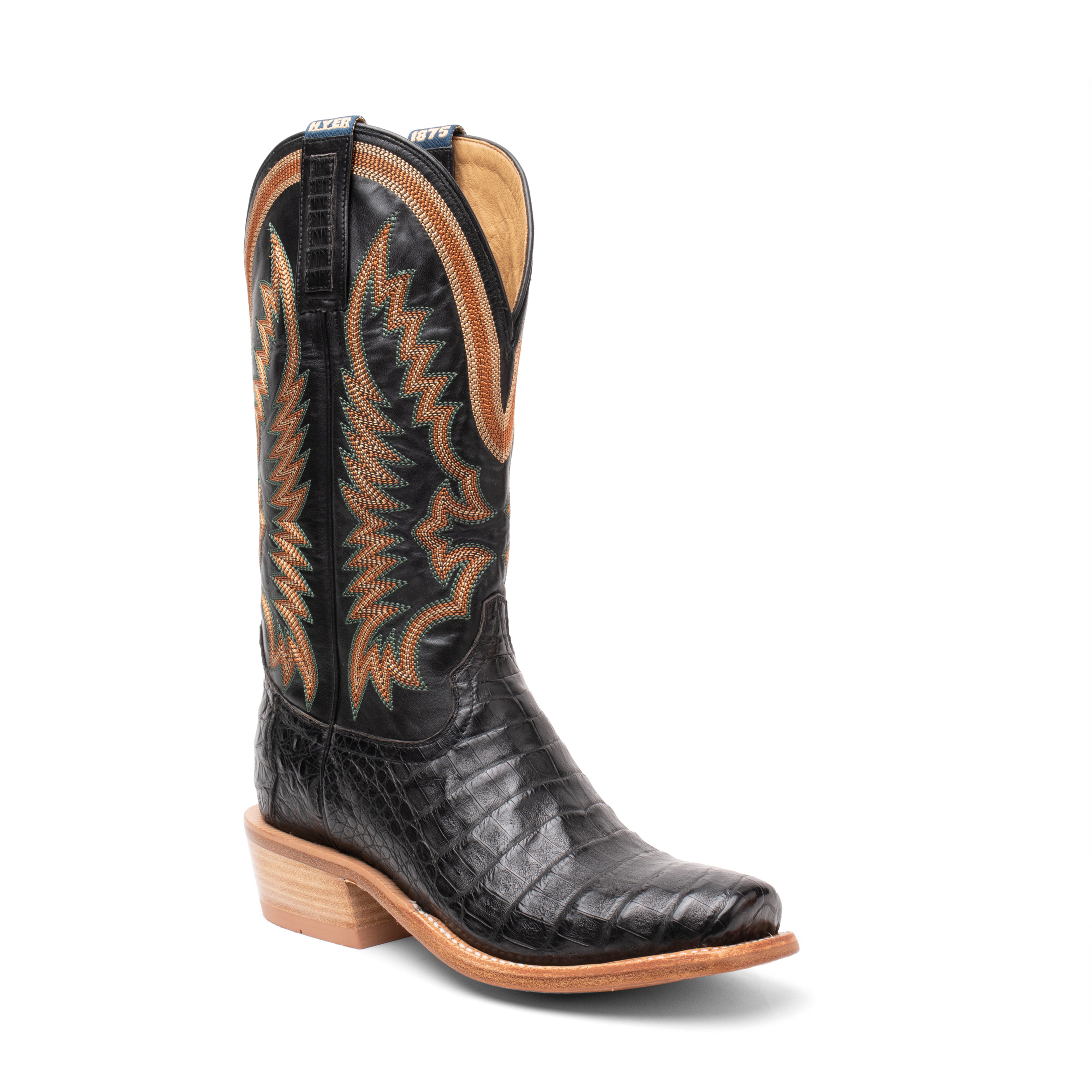 Hyer Black Ranch Cowhide Upper/Black Caiman Belly Vamp Pratt Men's Cutter Toe 13 inch Boots HM12017