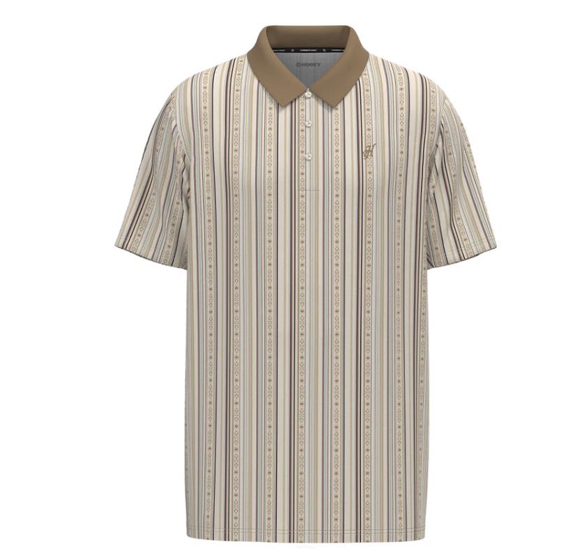 Hooey Tan and Cream/Stripe 'The Weekender' Men's Polo Short Sleeve Shirt HP2601CRST
