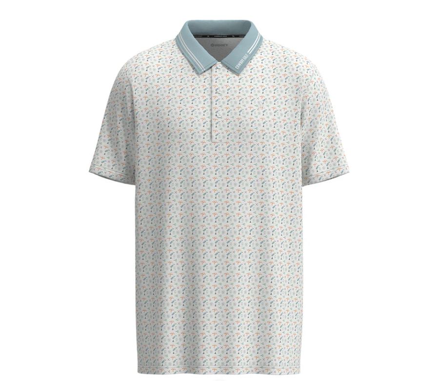 Hooey White/Blue with Print 'The Weekender' Men's Short Sleeve Polo Shirt HP2601WHBL