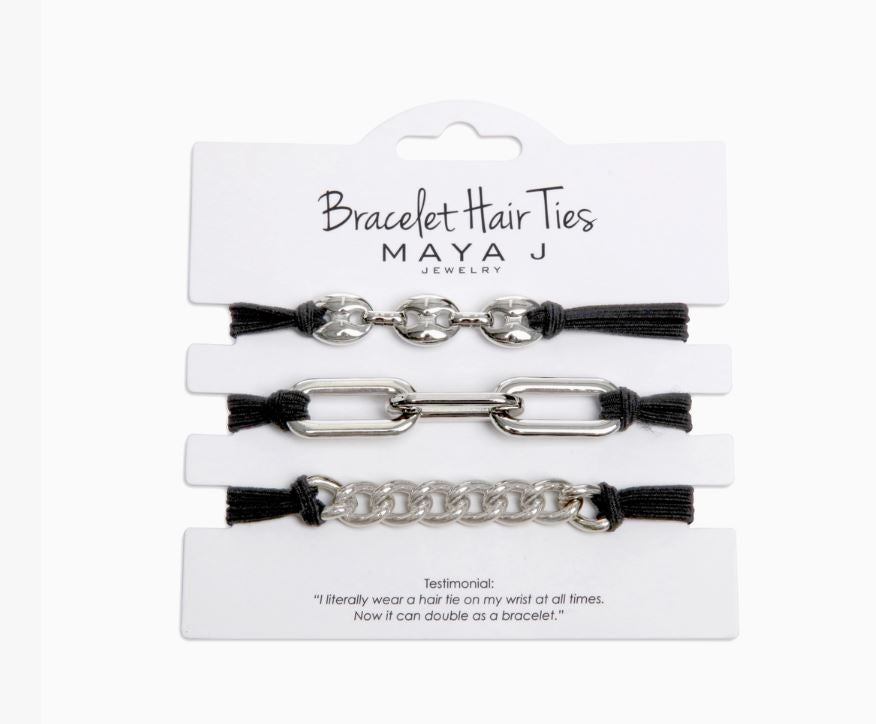 Maya J Jewelry Black/Silver 2-in-1 3 pc Bracelet Hair Tie Set HT3W
