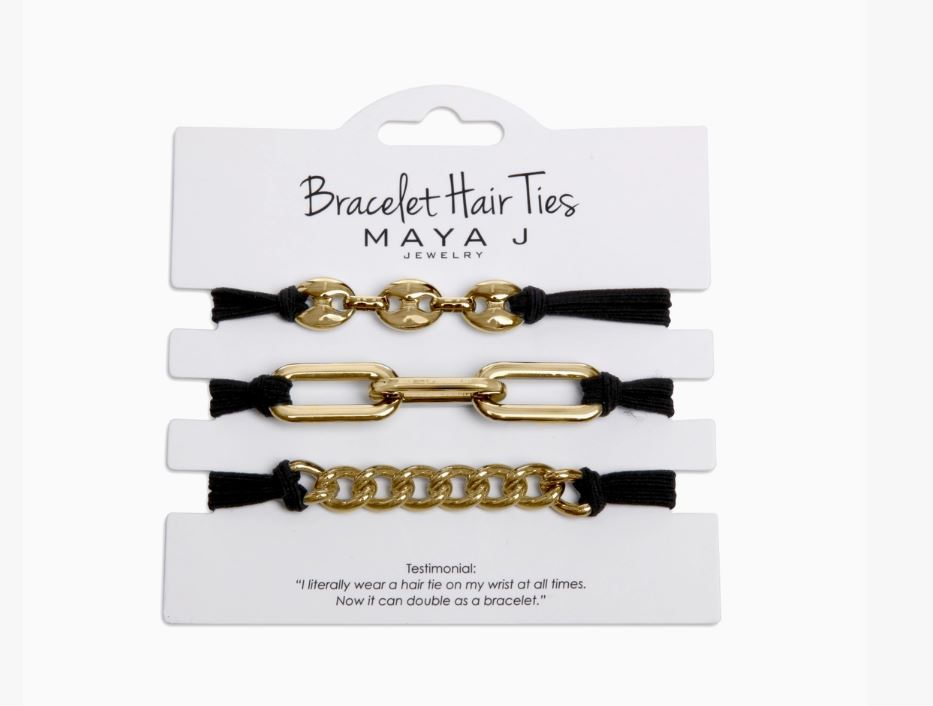 Maya J Black/Gold 2-in-1 3 pc. Bracelet Hair Tie Set HT33YB