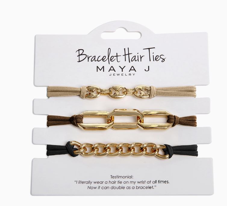 Maya J Beige/Brown/Black 2-in-1 3 pc. Bracelet Hair Tie Set HT75Y