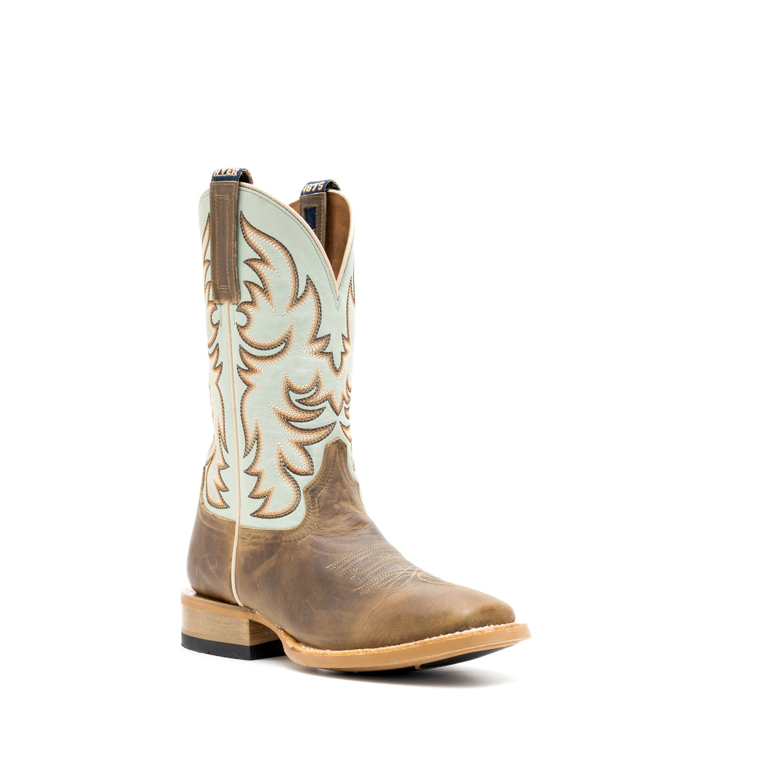 Hyer Robin's Egg Burnished Cowhide Upper and Tan Crazy Cowhide Vamp Topeka Women's 11 inch Broad Square Toe Boots HW41028