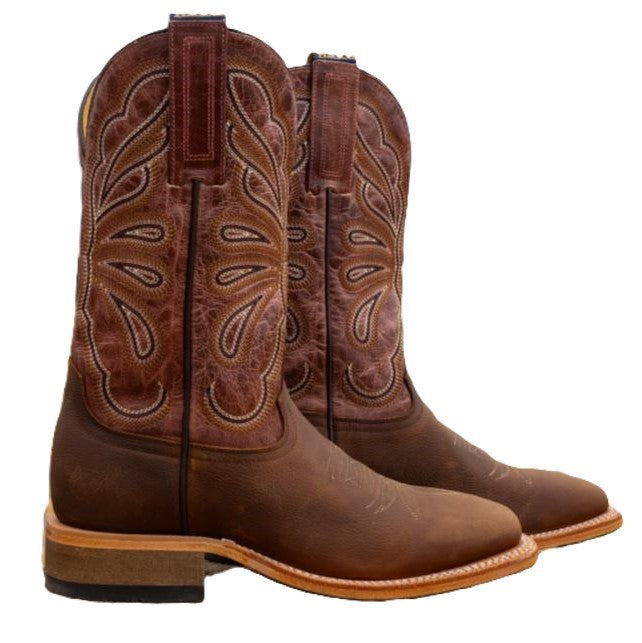 Hyer Brown Cowhide/Pink Goat Lola Women's Broad Square Toe Boots HW41020