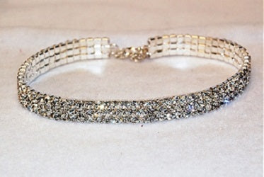 J-154 3 Row Clear Rhinestone Choker.